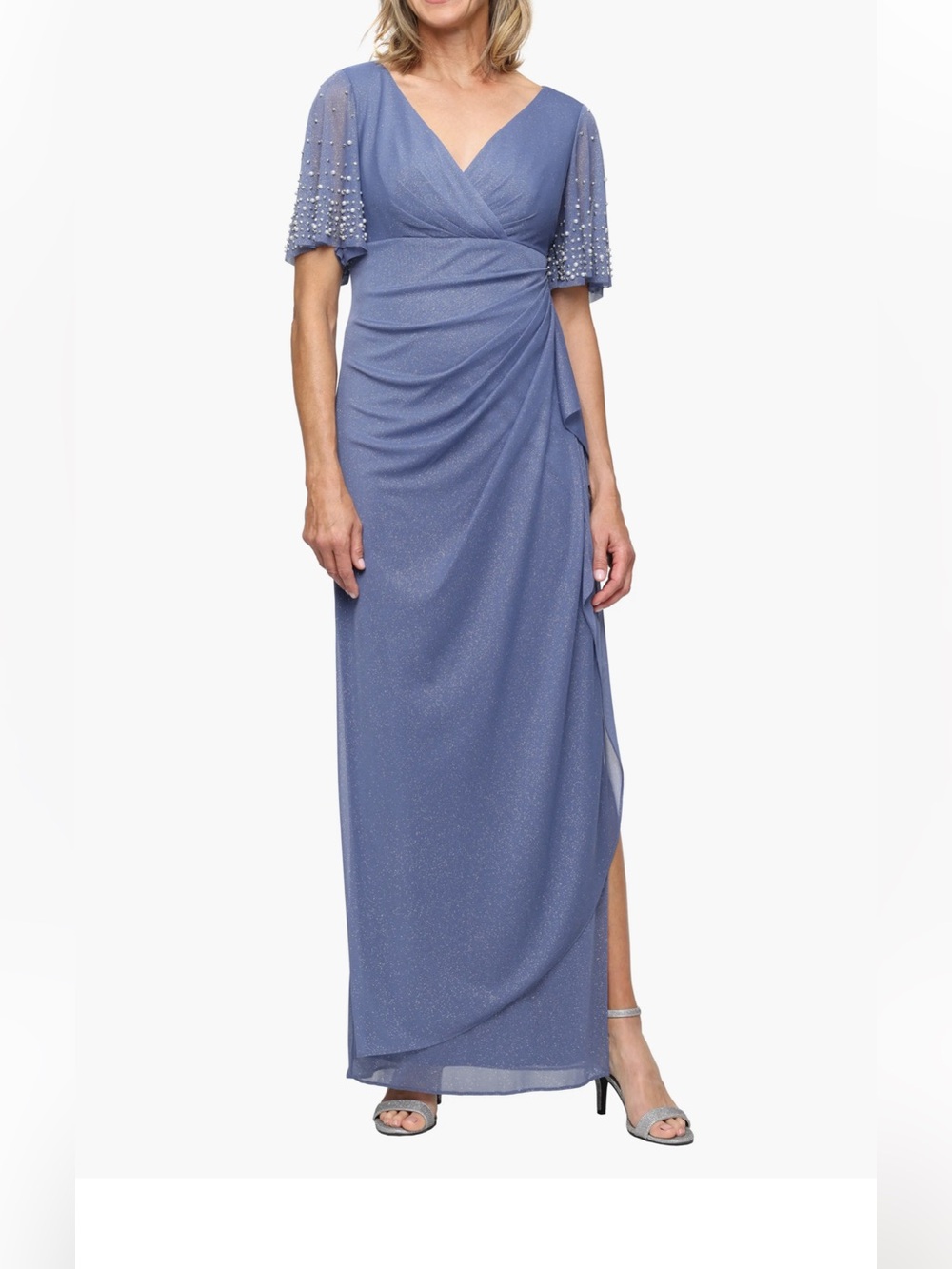 Nwot Alex Evening Imitation Pearl Detail Metallic Gown size 8
